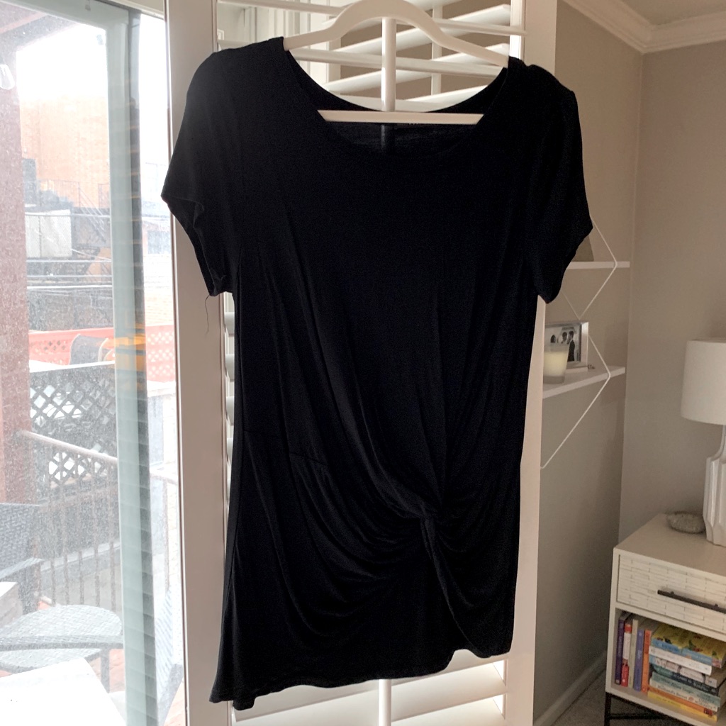 Tie Front Detail Black Tee With Split Hem